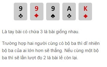 Bộ ba lá trong Poker online W88